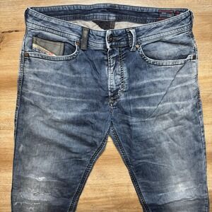 Diesel Denim Sweatpants Men 32x33 Blue Thavar-NE Slim Fit Patched Washout 0603L